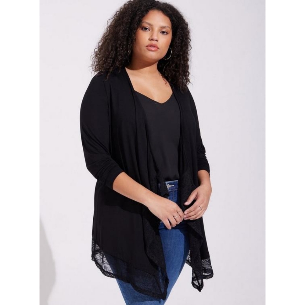Torrid Size 0 Super Soft Drape Front Cardigan with Lace Trim